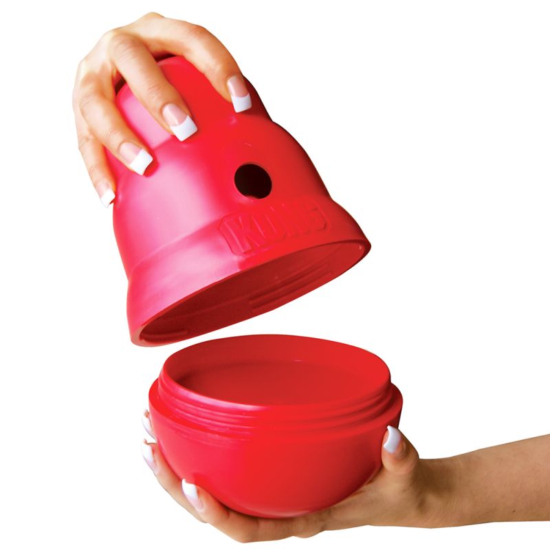 KONG Wobbler rosso taglia small per cani piccoli, dispenser di crocchette interattivo in plastica dura KONG Wobbler rosso taglia small per cani piccoli, dispenser di crocchette interattivo in plastica dura